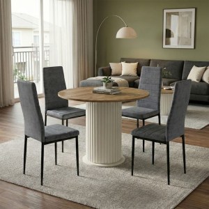 meg-GP100-0288,1-0 ΣΕΤ ΤΡΑΠΕΖΑΡΙΑ 5ΤΜΧ BOHEMA - ROSA MEGAPAP ΧΡΩΜΑ IVORY/SEPET OAK - ΓΚΡΙ Ø90X77,7ΕΚ.