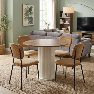 meg-GP100-0289,1-0 ΣΕΤ ΤΡΑΠΕΖΑΡΙΑ 5ΤΜΧ BOHEMA - KEVIN MEGAPAP ΧΡΩΜΑ IVORY/SEPET OAK - ΜΟΥΣΤΑΡΔΙ Ø90X77,7ΕΚ.