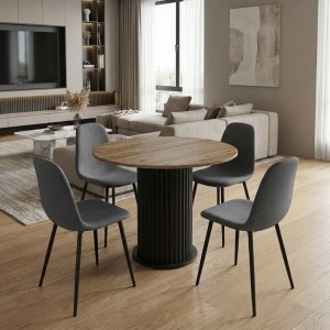 meg-GP100-0293,1-0 ΣΕΤ ΤΡΑΠΕΖΑΡΙΑ 5ΤΜΧ BOHEMA - IRIS MEGAPAP ΧΡΩΜΑ ΜΑΥΡΟ/SEPET OAK - ΓΚΡΙ Ø90X77,7ΕΚ.