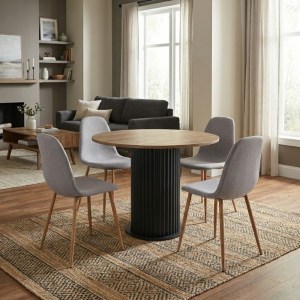 meg-GP100-0294,2-0 ΣΕΤ ΤΡΑΠΕΖΑΡΙΑ 5ΤΜΧ BOHEMA - IRIS MEGAPAP ΧΡΩΜΑ ΜΑΥΡΟ/SEPET OAK - ΑΝΟΙΧΤΟ ΜΠΕΖ/ΦΥΣΙΚΟ ΠΟΔΙ Ø90X77,7ΕΚ.