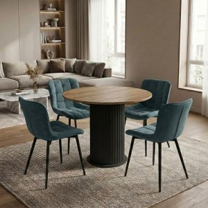 meg-GP100-0299,3-0 ΣΕΤ ΤΡΑΠΕΖΑΡΙΑ 5ΤΜΧ BOHEMA - CHIARA MEGAPAP ΧΡΩΜΑ ΜΑΥΡΟ/SEPET OAK - ΠΡΑΣΙΝΟ Ø90X77,7ΕΚ.