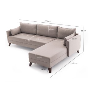 meg-PRGP043-0031,1-7 ΓΩΝΙΑΚΟΣ ΚΑΝΑΠΕΣ BELLA MEGAPAP ΔΕΞΙΑ ΓΩΝΙΑ ΥΦΑΣΜΑΤΙΝΟΣ ΧΡΩΜΑ ΚΡΕΜ 275X165X85ΕΚ.