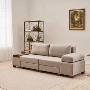 meg-PRGP043-0086,1-1 ΚΑΝΑΠΕΣ - ΚΡΕΒΑΤΙ ΠΟΛΥΜΟΡΦΙΚΟΣ PERENNA MEGAPAP ΤΡΙΘΕΣΙΟΣ ΥΦΑΣΜΑΤΙΝΟΣ ΧΡΩΜΑ ΚΡΕΜ 233X93X83ΕΚ.
