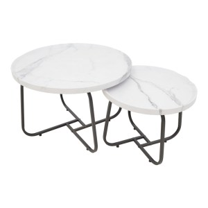 pak-029-000240-2 TΡΑΠΕΖΙΑ ΣΑΛΟΝΙΟΥ CRISMORY PAKOWORLD ΣΕΤ 2ΤΕΜ MDF ΣΕ ΑΠΟΧΡΩΣΗ ΛΕΥΚΟ ΜΑΡΜΑΡΟΥ ΚΑΙ ΜΑΥΡΑ ΜΕΤΑΛΛΙΚΑ ΠΟΔΙΑ