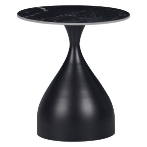 pak-029-000275 ΒΟΗΘΗΤΙΚΟ ΤΡΑΠΕΖΙ KIRKENE INART SINTERED STONE ΣΕ ΑΠΟΧΡΩΣΗ ΜΑΥΡΟ ΜΑΡΜΑΡΟΥ ΜΕ ΜΑΥΡΟ ΜΕΤΑΛΛΟ Φ50X50ΕΚ