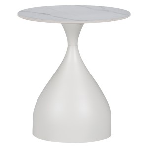 pak-029-000277 ΒΟΗΘΗΤΙΚΟ ΤΡΑΠΕΖΙ KIRKENE INART SINTERED STONE ΣΕ ΑΠΟΧΡΩΣΗ ΛΕΥΚΟ ΜΑΡΜΑΡΟΥ ΜΕ ΛΕΥΚΟ ΜΕΤΑΛΛΟ Φ50X50ΕΚ