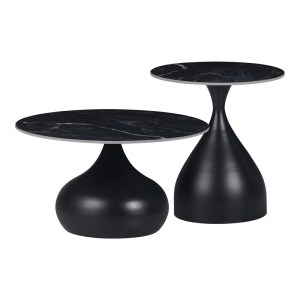 pak-029-000318 ΒΟΗΘΗΤΙΚΑ ΤΡΑΠΕΖΙΑ KIRKENE INART SINTERED STONE ΣΕ ΑΠΟΧΡΩΣΗ ΜΑΥΡΟ ΜΑΡΜΑΡΟΥ ΜΕ ΜΑΥΡΟ ΜΕΤΑΛΛΟ 2ΤΕΜ