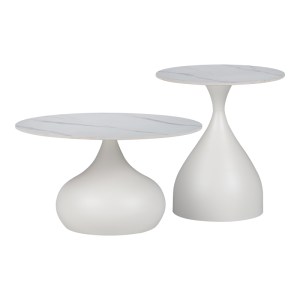 pak-029-000319 ΒΟΗΘΗΤΙΚΑ ΤΡΑΠΕΖΙΑ KIRKENE INART SINTERED STONE ΣΕ ΑΠΟΧΡΩΣΗ ΛΕΥΚΟ ΜΑΡΜΑΡΟΥ ΜΕ ΛΕΥΚΟ ΜΕΤΑΛΛΟ 2ΤΕΜ