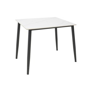 pak-029-000376 ΤΡΑΠΕΖΙ GUSTAS Ι PAKOWORLD ΛΕΥΚΟ ΜΑΡΜΑΡΟΥ SINTERED STONE-ΜΑΥΡΟ ΜΕΤΑΛΛΟ 80X80X76ΕΚ
