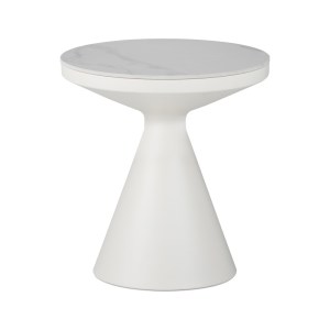 pak-029-000416 ΒΟΗΘΗΤΙΚΟ ΤΡΑΠΕΖΙ COOZLIN INART SINTERED STONE ΣΕ ΑΠΟΧΡΩΣΗ ΛΕΥΚΟ ΜΑΡΜΑΡΟΥ ΜΕ ΛΕΥΚΟ ΜΕΤΑΛΛΟ Φ50X50ΕΚ