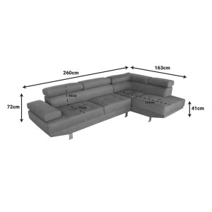 pak-035-000100-1 ΓΩΝΙΑΚΟΣ ΚΑΝΑΠΕΣ DELFIE PAKOWORLD ΑΡΙΣΤΕΡΗ ΓΩΝΙΑ ΥΦΑΣΜΑ ΣΕ ΓΚΡΙ ΑΠΟΧΡΩΣΗ 260X163X72ΕΚ