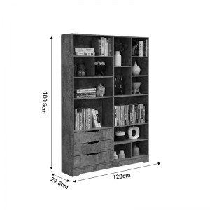 pak-049-000092-2 ΒΙΒΛΙΟΘΗΚΗ LUCINDA PAKOWORLD ΓΚΡΙ OAK 120X29.8X180.5ΕΚ