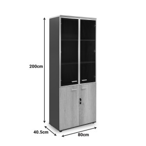 pak-069-000022-5 ΝΤΟΥΛΑΠΑ ΓΡΑΦΕΙΟΥ ΜΕ ΓΥΑΛΙΝΕΣ ΠΟΡΤΕΣ LOTUS PAKOWORLD ΧΡΩΜΑ ΦΥΣΙΚΟ - ΑΝΘΡΑΚΙ 80X40X200ΕΚ