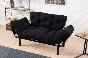 pak-071-000659-1 ΚΑΝΑΠΕΣ ΚΡΕΒΑΤΙ PWF-0018 PAKOWORLD 2ΘΕΣΙΟΣ ΜΕ ΥΦΑΣΜΑ ΧΡΩΜΑ ΜΑΥΡΟ 155X73X85CM