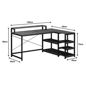 pak-072-000123-2 ΓΡΑΦΕΙΟ ΓΩΝΙΑΚΟ TEBUL PAKOWORLD MDF-METAL ΣΕ OAK ΑΠΟΧΡΩΣΗ 100X60X88ΕΚ