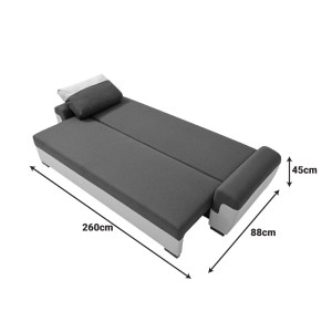 pak-074-000060-8 KΑΝΑΠΕΣ-ΚΡΕΒΑΤΙ ΤΡΙΘΕΣΙΟΣ GABY PAKOWORLD ΥΦΑΣΜΑ ΜΕ ΑΠΟΘΗΚΕΥΤΙΚΟ ΧΩΡΟ ΣΕ ΜΑΥΡΟ-ΓΚΡΙ ΑΠΟΧΡΩΣΗ 260X88X88ΕΚ