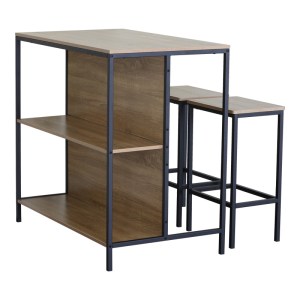 pak-085-000026-3 ΣΕΤ ΤΡΑΠΕΖΙ ΜΠΑΡ BAILON PAKOWORLD ΜΕ ΡΑΦΙΑ ΣΕ OAK ΑΠΟΧΡΩΣΗ ΜΕ ΜΑΥΡΟ ΜΕΤΑΛΛΟ 100X60X95ΕΚ