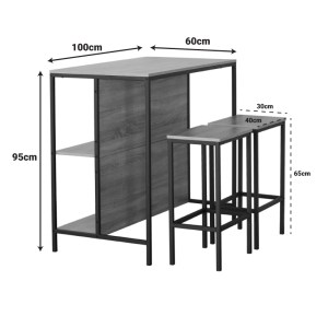 pak-085-000026-5 ΣΕΤ ΤΡΑΠΕΖΙ ΜΠΑΡ BAILON PAKOWORLD ΜΕ ΡΑΦΙΑ ΣΕ OAK ΑΠΟΧΡΩΣΗ ΜΕ ΜΑΥΡΟ ΜΕΤΑΛΛΟ 100X60X95ΕΚ