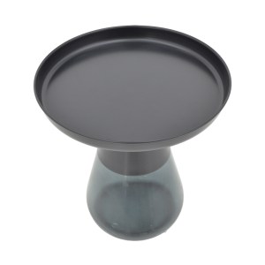 pak-101-000103-1 ΒΟΗΘΗΤΙΚΟ ΤΡΑΠΕΖΙ KUNLO INART ΜΑΥΡΟ ΜΕΤΑΛΛΟ-ΜΑΥΡΟ ΓΥΑΛΙ Φ50X53.5ΕΚ