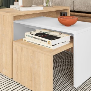 pak-119-001243-4 ΤΡΑΠΕΖΙΑ ΣΑΛΟΝΙΟΥ KANTAR PAKOWORLD ΣΕΤ 3ΤΕΜ ΣΕ OAK-ΛΕΥΚΗ ΑΠΟΧΡΩΣΗ 65X30X39ΕΚ