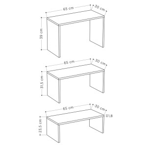 pak-119-001243-5 ΤΡΑΠΕΖΙΑ ΣΑΛΟΝΙΟΥ KANTAR PAKOWORLD ΣΕΤ 3ΤΕΜ ΣΕ OAK-ΛΕΥΚΗ ΑΠΟΧΡΩΣΗ 65X30X39ΕΚ