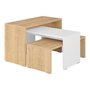 pak-119-001243 ΤΡΑΠΕΖΙΑ ΣΑΛΟΝΙΟΥ KANTAR PAKOWORLD ΣΕΤ 3ΤΕΜ ΣΕ OAK-ΛΕΥΚΗ ΑΠΟΧΡΩΣΗ 65X30X39ΕΚ