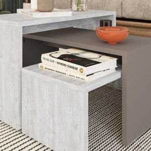 pak-119-001244-4 ΤΡΑΠΕΖΙΑ ΣΑΛΟΝΙΟΥ KANTAR PAKOWORLD ΣΕΤ 3ΤΕΜ ΣΕ ΛΕΥΚΟ ANTIQUE - ΜΟΚΑ ΑΠΟΧΡΩΣΗ 65X30X39ΕΚ