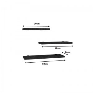 pak-120-000464-1 ΡΑΦΙΕΡΑ ΤΟΙΧΟΥ LEILA PAKOWORLD ΣΕΤ 3ΤΕΜ ΜΕΛΑΜΙΝΗ ΣΕ ΑΝΘΡΑΚΙ ΑΠΟΧΡΩΣΗ 40X14X2ΕΚ
