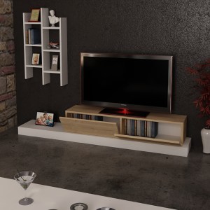 pak-120-000489-2 ΕΠΙΠΛΟ ΤΗΛΕΟΡΑΣΗΣ RUMBA PAKOWORLD ΣΕ ΛΕΥΚΗ-OAK ΑΠΟΧΡΩΣΗ 180X30X31ΕΚ