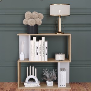 pak-120-000616-1 ΒΙΒΛΙΟΘΗΚΗ-ΡΑΦΙΕΡΑ ΔΑΠΕΔΟΥ KADU PAKOWORLD ΣΕ OAK-ΛΕΥΚΟ ΑΠΟΧΡΩΣΗ  72X22X71ΕΚ