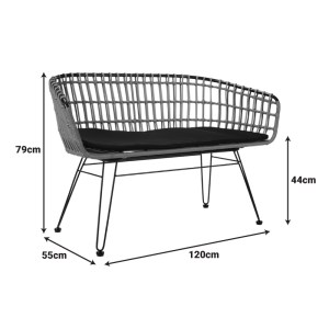 pak-140-000007-1 ΚΑΝΑΠΕΣ 2ΘΕΣΙΟΣ NAOKI PAKOWORLD ΜΕΤΑΛΛΟ ΜΑΥΡΟ-PE ΦΥΣΙΚΟ 120X55X79ΕΚ