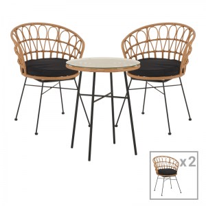 pak-140-000057 TΡΑΠΕΖΑΡΙΑ FELICIA-GAUS PAKOWORLD ΣΕΤ 3ΤΕΜ PE RATTAN ΣΕ ΦΥΣΙΚΗ ΑΠΟΧΡΩΣΗ-ΜΑΥΡΟ ΜΕΤΑΛΛΟ Φ60X74ΕΚ