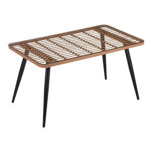 pak-140-000059-2 ΤΡΑΠΕΖΙ NAOKI PAKOWORLD ΓΥΑΛΙΝΟ- PE RATTAN ΣΕ ΦΥΣΙΚΗ ΑΠΟΧΡΩΣΗ ΜΕ ΜΑΥΡΑ ΠΟΔΙΑ 140X80X78ΕΚ