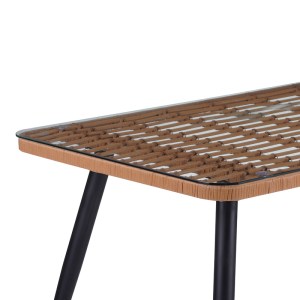 pak-140-000059-3 ΤΡΑΠΕΖΙ NAOKI PAKOWORLD ΓΥΑΛΙΝΟ- PE RATTAN ΣΕ ΦΥΣΙΚΗ ΑΠΟΧΡΩΣΗ ΜΕ ΜΑΥΡΑ ΠΟΔΙΑ 140X80X78ΕΚ