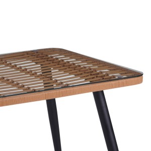pak-140-000059-4 ΤΡΑΠΕΖΙ NAOKI PAKOWORLD ΓΥΑΛΙΝΟ- PE RATTAN ΣΕ ΦΥΣΙΚΗ ΑΠΟΧΡΩΣΗ ΜΕ ΜΑΥΡΑ ΠΟΔΙΑ 140X80X78ΕΚ