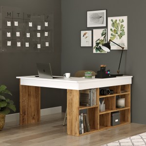pak-176-000010-1 ΓΡΑΦΕΙΟ ΓΩΝΙΑΚΟ ROSALINE PAKOWORLD ΛΕΥΚΟ-OAK 129X120X72ΕΚ