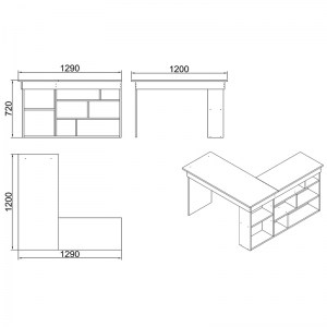pak-176-000010-3 ΓΡΑΦΕΙΟ ΓΩΝΙΑΚΟ ROSALINE PAKOWORLD ΛΕΥΚΟ-OAK 129X120X72ΕΚ