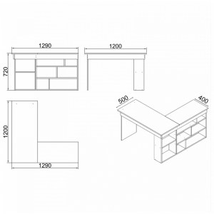 pak-176-000024-6 ΓΡΑΦΕΙΟ ΓΩΝΙΑΚΟ ROSALINE PAKOWORLD ΑΝΘΡΑΚΙ-OAK 120X129X72ΕΚ