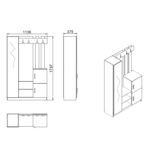 pak-176-000220-3 ΕΠΙΠΛΟ ΕΙΣΟΔΟΥ SARON ΜΕ ΚΑΘΡΕΠΤΗ PAKOWORLD ΣΕ ΦΥΣΙΚΟ-ΑΝΘΡΑΚΙ ΑΠΟΧΡΩΣΗ 113X35X180ΕΚ