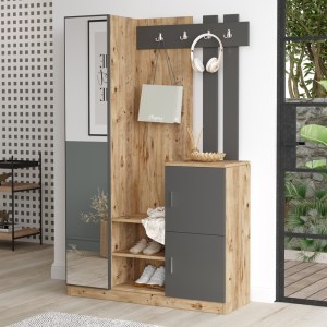 pak-176-000220 ΕΠΙΠΛΟ ΕΙΣΟΔΟΥ SARON ΜΕ ΚΑΘΡΕΠΤΗ PAKOWORLD ΣΕ ΦΥΣΙΚΟ-ΑΝΘΡΑΚΙ ΑΠΟΧΡΩΣΗ 113X35X180ΕΚ