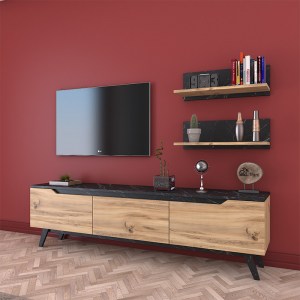 pak-182-000009-1 ΣΥΝΘΕΤΟ ΣΑΛΟΝΙΟΥ KASIA PAKOWORLD OAK-ΜΑΥΡΟ ΜΑΡΜΑΡΟΥ 180X35X48,5ΕΚ
