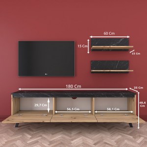 pak-182-000009-5 ΣΥΝΘΕΤΟ ΣΑΛΟΝΙΟΥ KASIA PAKOWORLD OAK-ΜΑΥΡΟ ΜΑΡΜΑΡΟΥ 180X35X48,5ΕΚ
