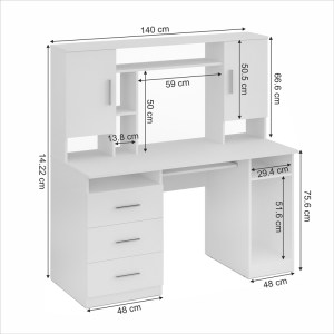 pak-184-000118-6 ΓΡΑΦΕΙΟ ΕΡΓΑΣΙΑΣ KELDRA PAKOWORLD ΜΕ ΣΥΡΤΑΡΙΑ ΚΑΙ ΝΤΟΥΛΑΠΙΑ ΣΕ ΛΕΥΚΗ ΑΠΟΧΡΩΣΗ 140X59.8X142.2ΕΚ