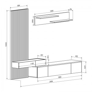 pak-192-000033-5 ΣΥΝΘΕΤΟ ΣΑΛΟΝΙΟΥ LITENDE PAKOWORLD ΜΑΥΡΟ-SONOMA ΜΕΛΑΜΙΝΗΣ 249.5X42X199.5ΕΚ