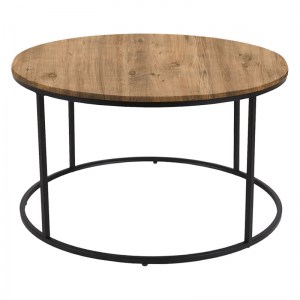 pak-197-000161 ΤΡΑΠΕΖΙ ΣΑΛΟΝΙΟΥ EMILIAN PAKOWORLD OAK ΜΕΛΑΜΙΝΗΣ-ΜΑΥΡΟ ΜΕΤΑΛΛΟ Φ60X42ΕΚ