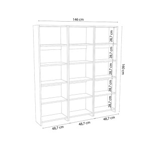 pak-197-000279-3 ΒΙΒΛΙΟΘΗΚΗ RABUKU PAKOWORLD ΣΕ ΛΕΥΚΗ ΑΠΟΧΡΩΣΗ 146X22X123ΕΚ