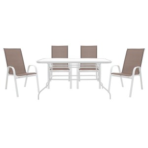 pak-200-000317 ΤΡΑΠΕΖΑΡΙΑ VALOR-CALAN Β ΣΕΤ 5ΤΕΜ PAKOWORLD ΜΕΤΑΛΛΟ ΛΕΥΚΟ-TEXTILENE ΚΑΦΕ 140X80X70ΕΚ