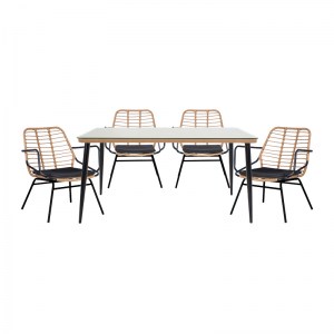pak-200-000753 ΤΡΑΠΕΖΑΡΙΑ NAOKI A PAKOWORLD ΣΕΤ 5 ΤΜΧ RATTAN ΦΥΣΙΚΟ-ΜΑΥΡΟ ΜΕΤΑΛΛΟ-ΓΥΑΛΙ 160X90X78ΕΚ