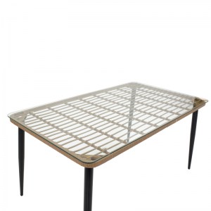 pak-200-000754-7 ΤΡΑΠΕΖΑΡΙΑ NAOKI B PAKOWORLD ΣΕΤ 7 ΤΜΧ RATTAN ΦΥΣΙΚΟ-ΜΑΥΡΟ ΜΕΤΑΛΛΟ-ΓΥΑΛΙ 160X90X78ΕΚ