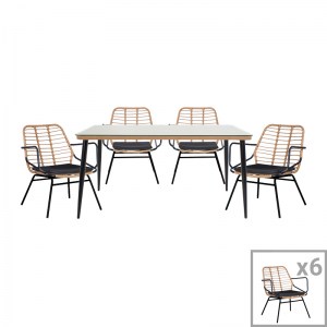 pak-200-000754 ΤΡΑΠΕΖΑΡΙΑ NAOKI B PAKOWORLD ΣΕΤ 7 ΤΜΧ RATTAN ΦΥΣΙΚΟ-ΜΑΥΡΟ ΜΕΤΑΛΛΟ-ΓΥΑΛΙ 160X90X78ΕΚ